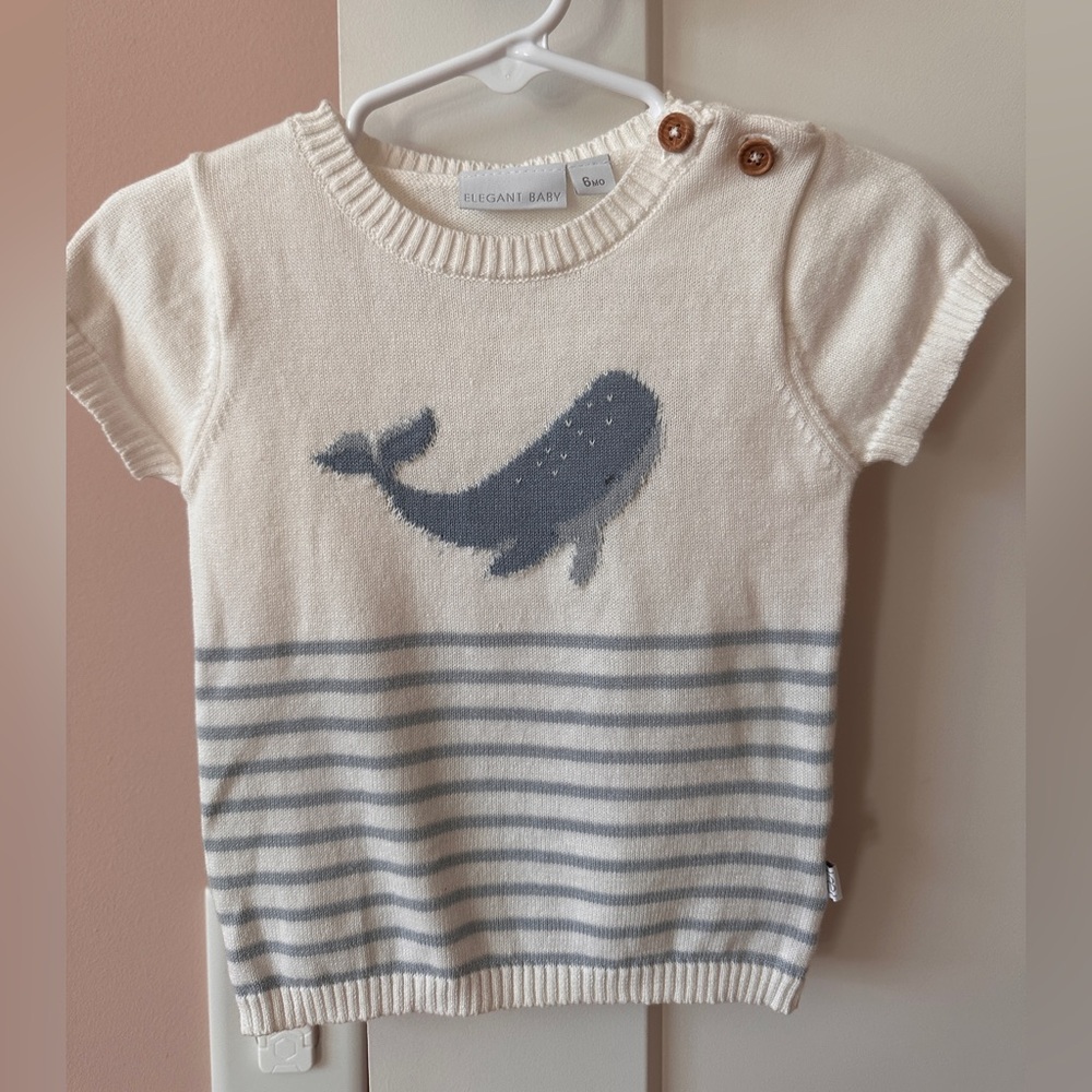 Elegant Baby Cream Knit Whale Top with Gray Stripes